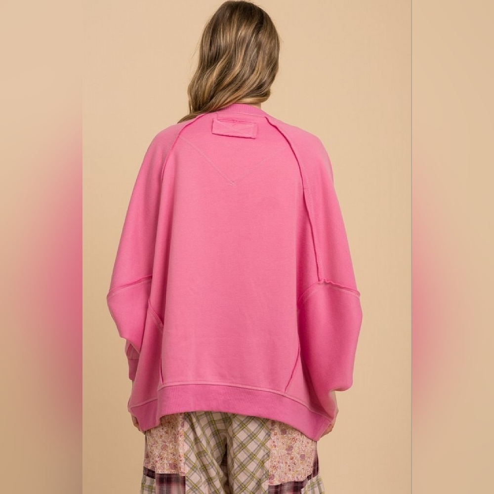 3-1210 *boutique* Oversized LOVE Plaid Pink Fleece Lined Button Cardigan - Picture 10 of 10